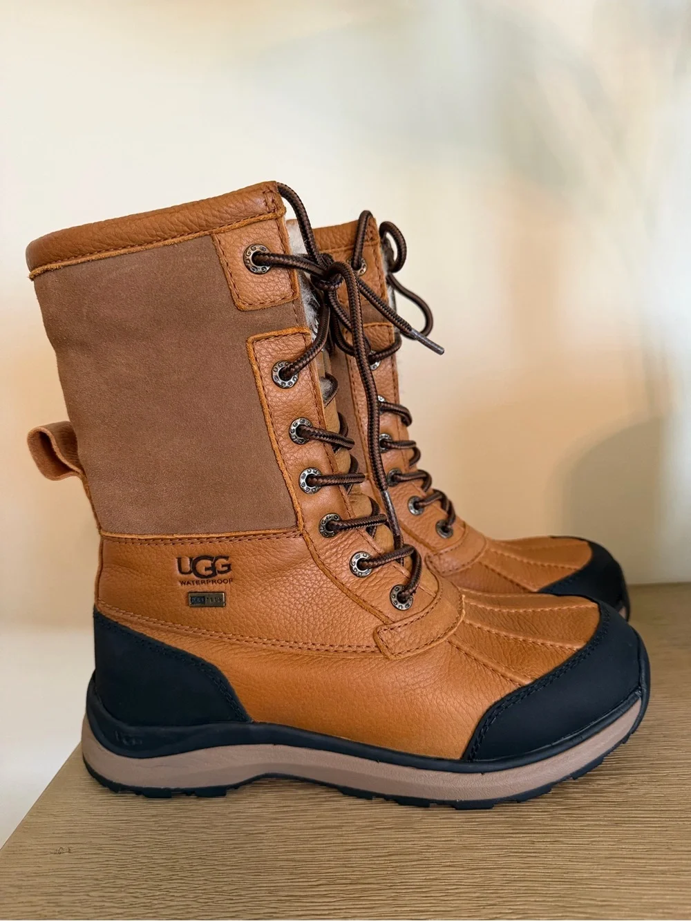 UGG Women's Tan and Black Waterproof Lace-Up Winter Boots
